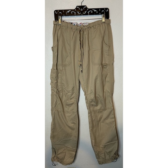 Kathy Peterson Pants - Koi by Kathy Peterson Cargo Scrub Pants Women's Medium Tall Khaki Tan Y2K Gorp